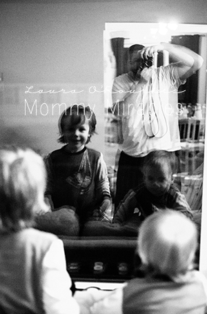 Dad and Boys in Window Reflection