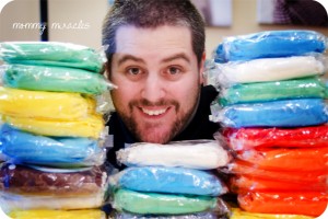 My husband excited about our new Hipkiddo cloth diaper stash!