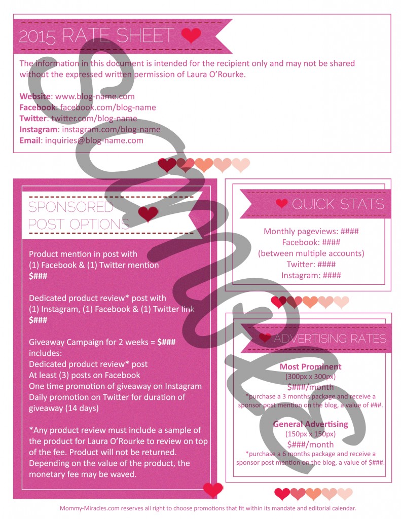 Sample Rate Sheet | a blog by Laura O'Rourke